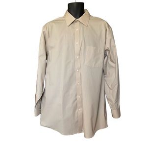 STAFFORD Button Down Dress Shirt Regular Fit Long Sleeve Beige Size 17x34-35
